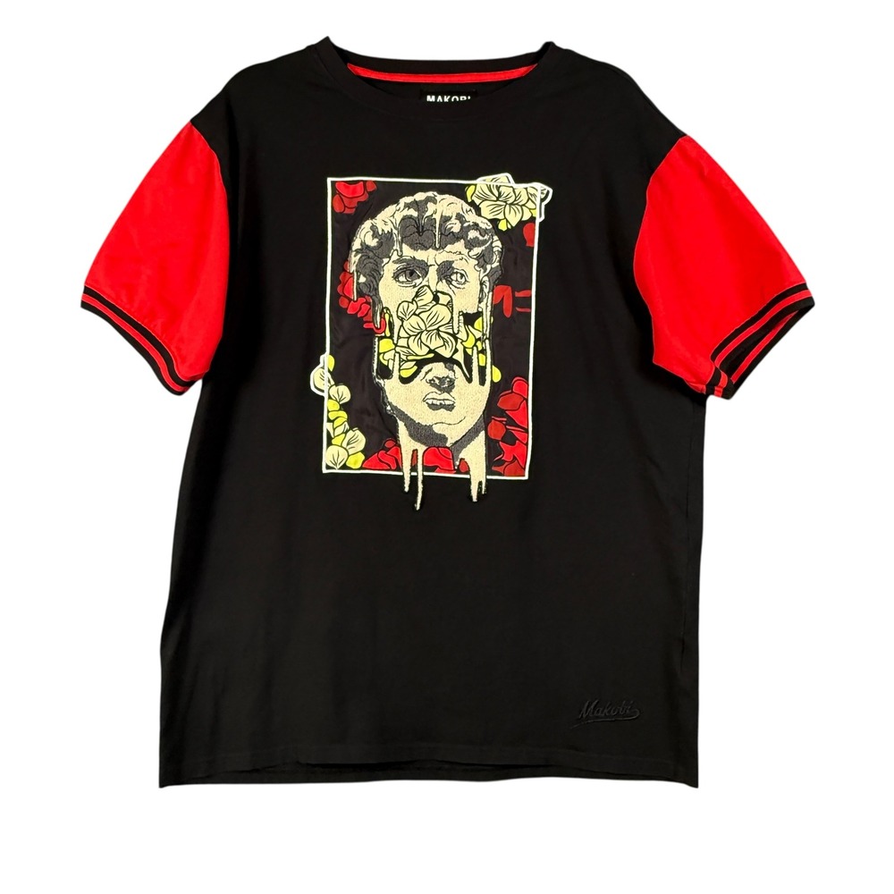 Makobi T-Shirt‎ Mens XL Black Red Floral Graphic Short Sleeve Streetwear Tee